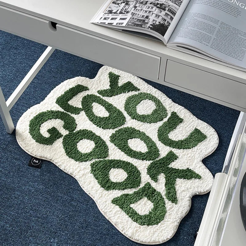 tapis lettres acrylique antidérapant moderne noir blanc vert salon chambre coucher salle bainintérieur