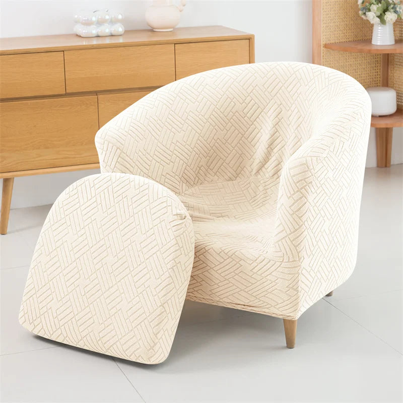 Housse fauteuil moderne beige rayures diagonales polyestère lavable machine 70 90cm haute 55 75cm