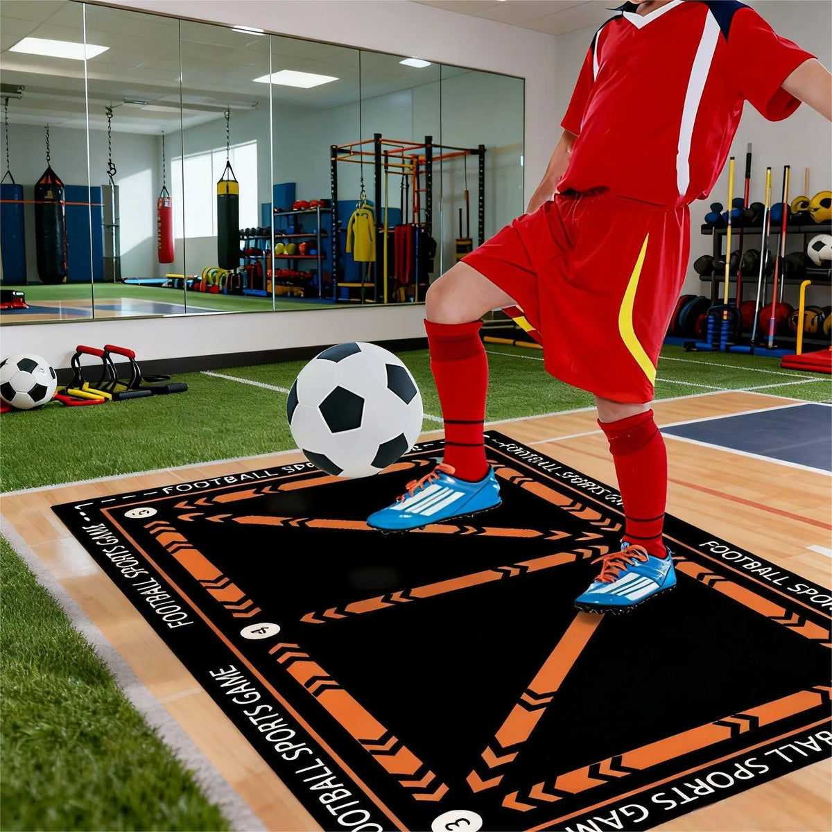 tapis sport football motif géométrique moderne entraînement intérieur enfant salon maison décoratif