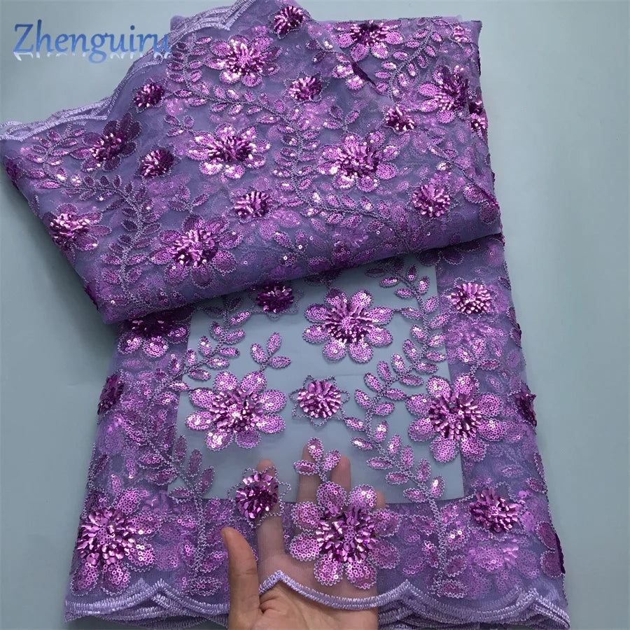 tissu polyester dentelle africain brodé paillettes fleurs transparent occasion parti