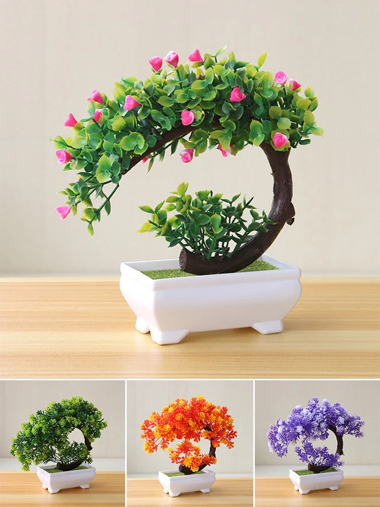décoration extérieure bonsaï artificiel violet vert orange rose pot mousse tronc feuilles fleursextérieur exposition