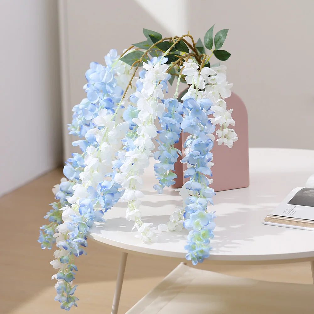 guirlande artificielle fleurs rouge orange bleu rose moderne extérieur accrochée decoration maison jardin mariage