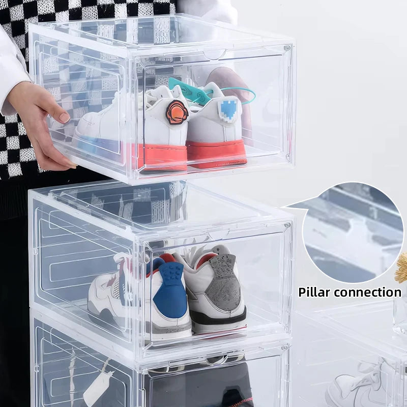 boîtes chaussures transparentes empilables moderne respectueuses environnement utilisation multiple