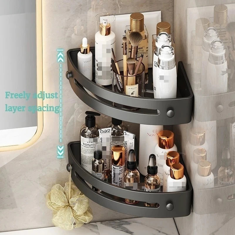 étagère angle salle bain adhésive noire moderne polyester réutilisable seule plaque murale