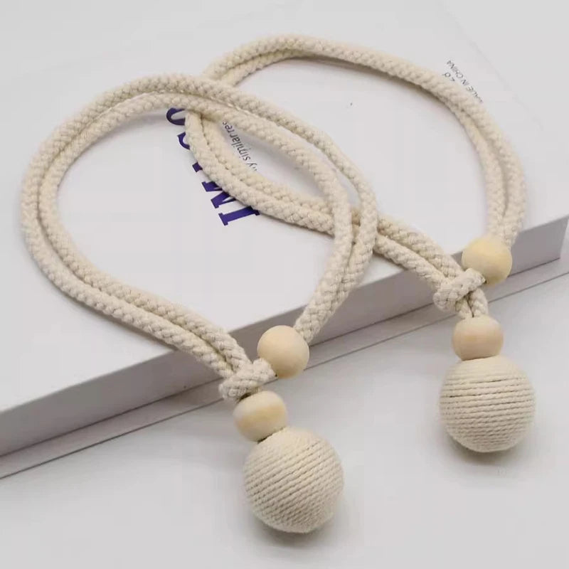 corde rideaux tressée beige rose noir moderne boules bois fixations rustique