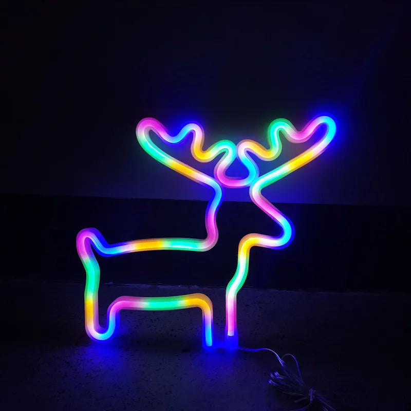 néons lumineux décoratifs cloche flocon arbre renne étoile couleurs vives câbles usb alimentation festive