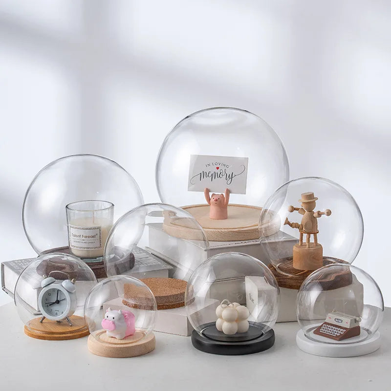 sphères verre transparents bouchons liège decoration table maison living room vintage minimaliste cloches différentes
