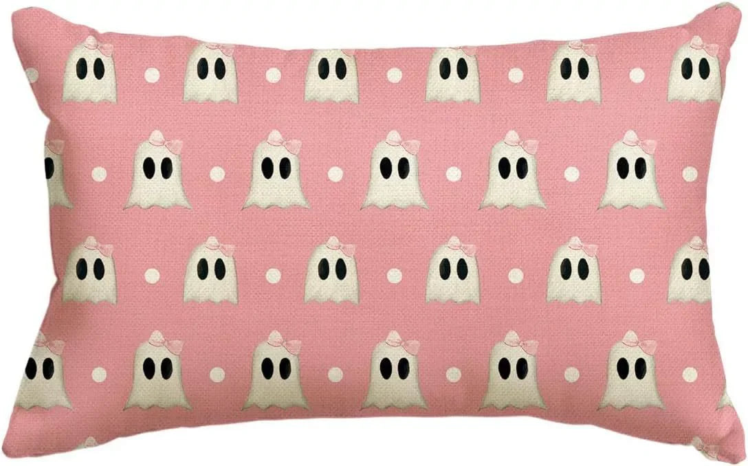 housses d'oreiller fantômes imprimées décoration halloween noires blanches adhésives maison hospitalières