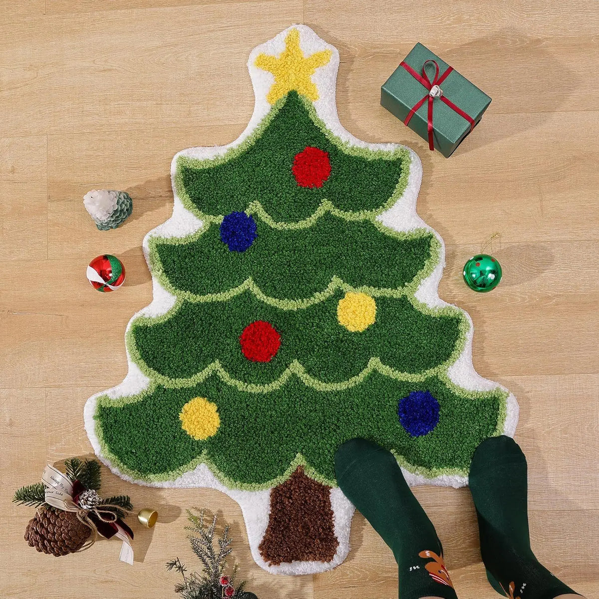 tapis arbre noël antidérapant fibre polyester résistant rides extérieur porte sol festive