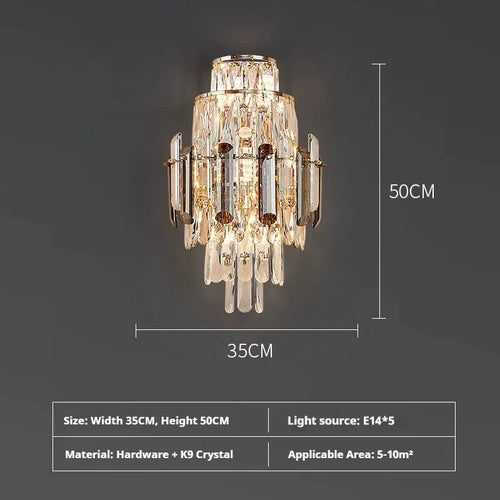 lampe murale cristal moderne applique transparente accents dorés noirs