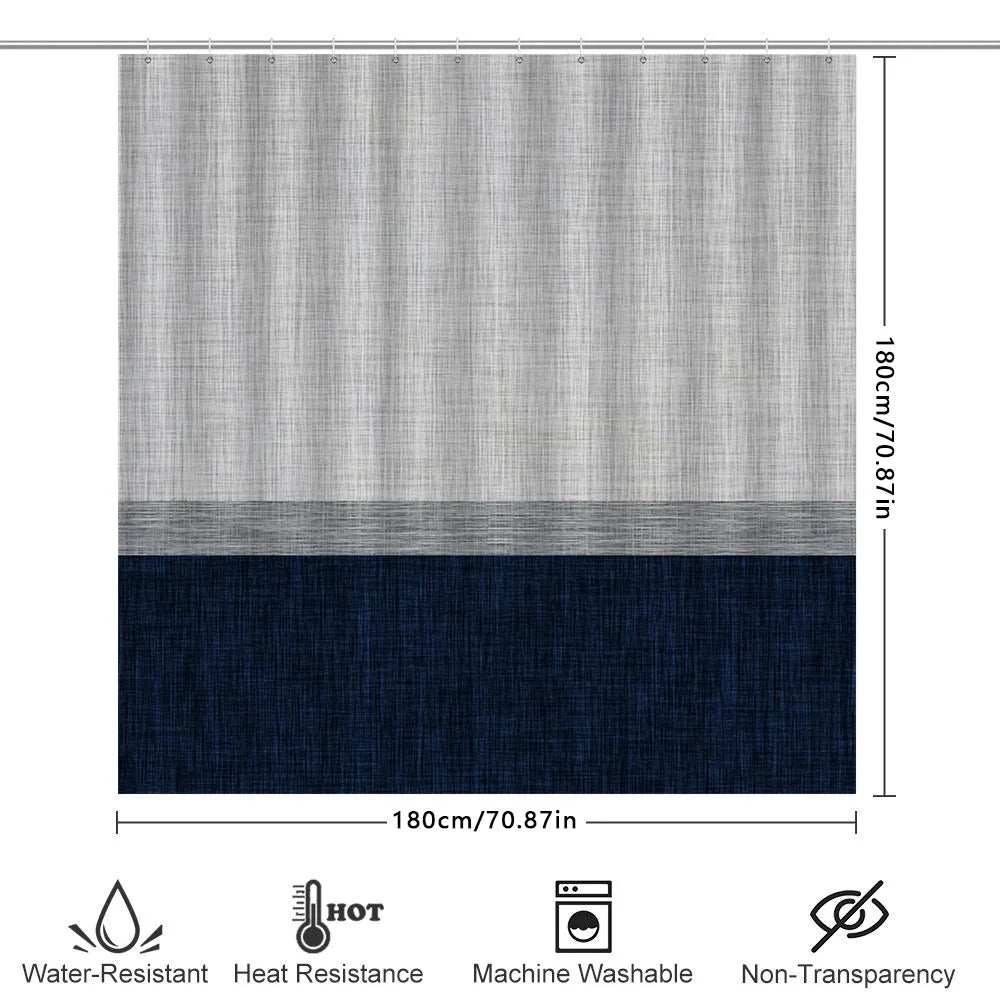 rideau douche moderne polyester blanc cassé gris foncé texture lin 180x180cm