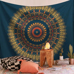 tapisserie murale mandala bohème bleu orange noir éléphant géométrique polyester rectangle