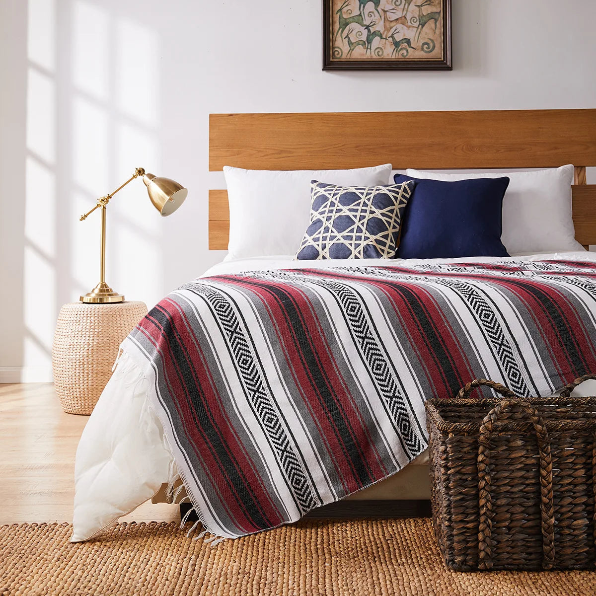 couverture plaid méditerranéen rayé multicolore portable pique nique voyage hospitalière maison avion