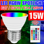ampoule led rgbw 15w e27 gu10 e14 blanc plissé moderne télécommande 24touches chambre 2700k