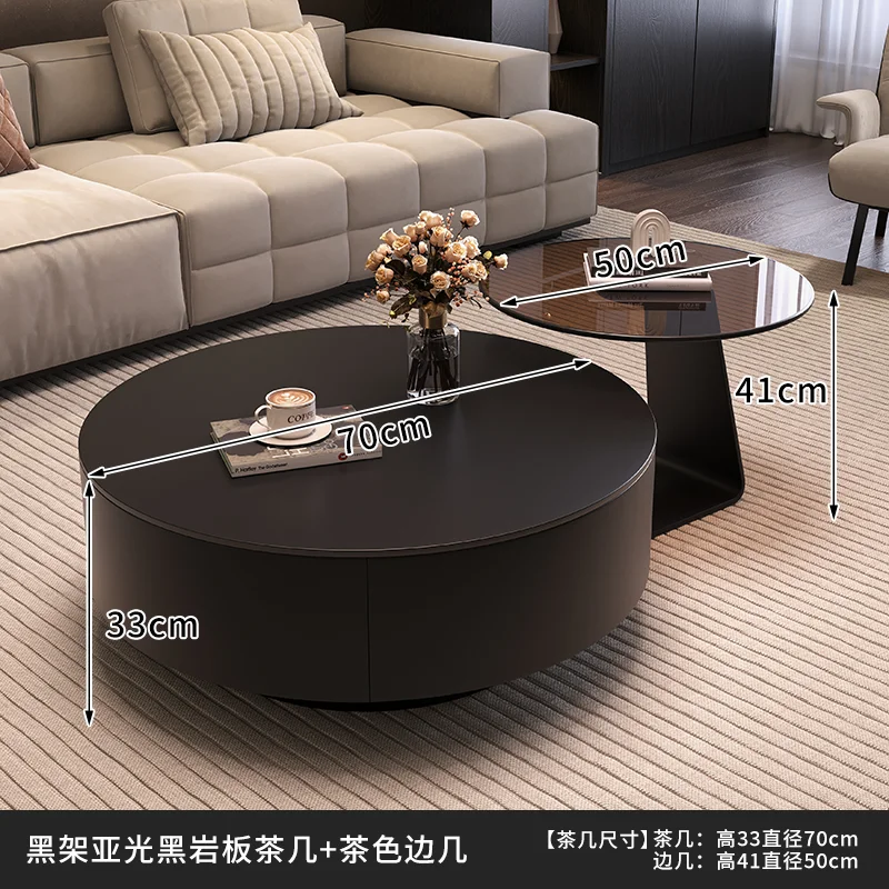 table basse moderne bois noir plateau amovible tiroir 70cm large 50cm profonde