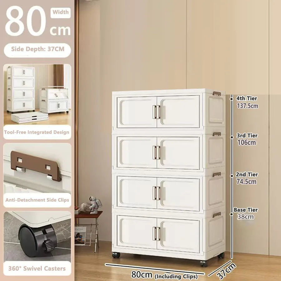 armoire rangement modulable pliable beige roulettes portes translucides jouets maison