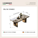 table manger moderne rectangulaire plateau marbre bois pieds métal salon cuisine gris