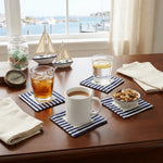 serviettes table classiques rayures horizontales motif marin étoile mer coquillage blanc bleu marine lavables