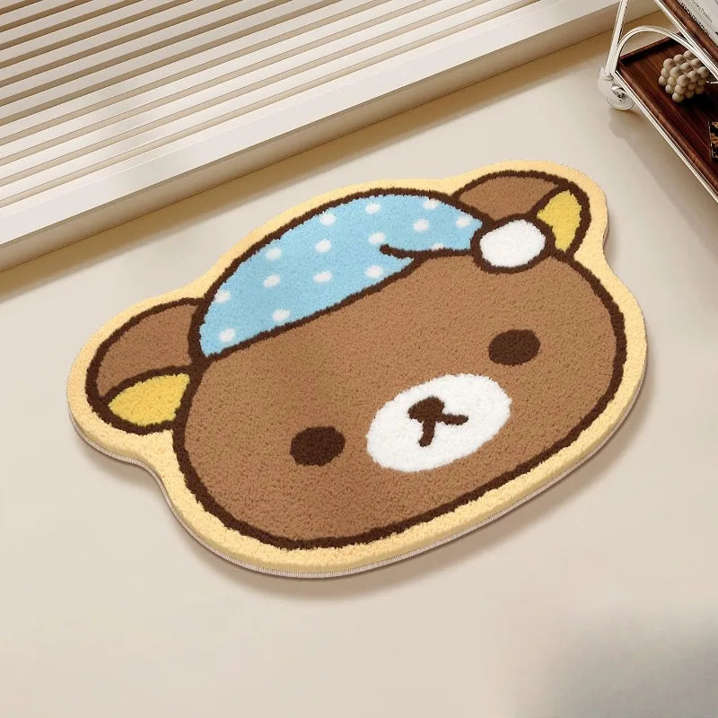 tapis bain mignon rilakkuma ours motif cartoon marron clair beige rose pâle bleu clair