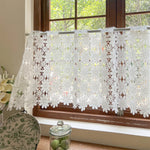 rideau dentelle florale blanc translucide vintage shabby chic rustique motif marguerites chambre cuisine