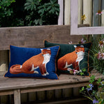 taie d'oreiller velours brodé renards animaliers décoratifs bleu vert orange carreau simple