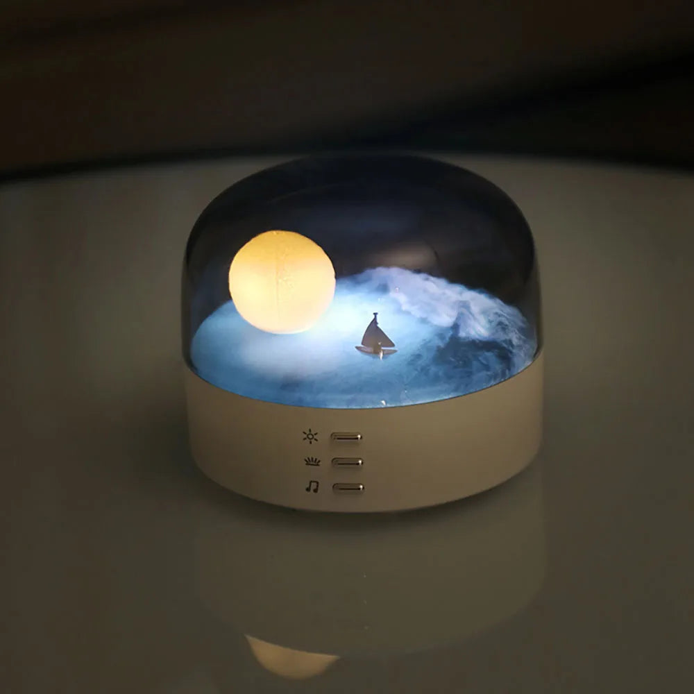 lampe décorative transparente moderne veilleuse lune gradation continue blanc bleu jaune sphère lumineuse voile
