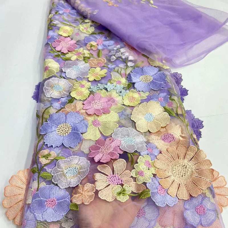 tissu brocart fleurs reliefs multicolore rose bleu vert jaune blanc biodegradable longueur 150cm echangable