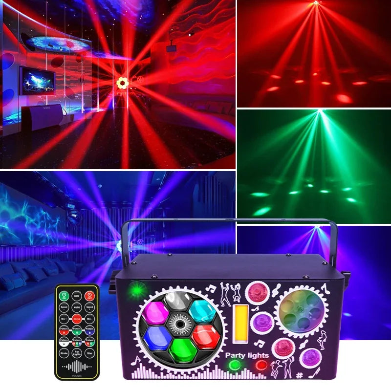 projecteur laser fête noir disco dj télécommande moderne ludique son activé rotation patterns bar