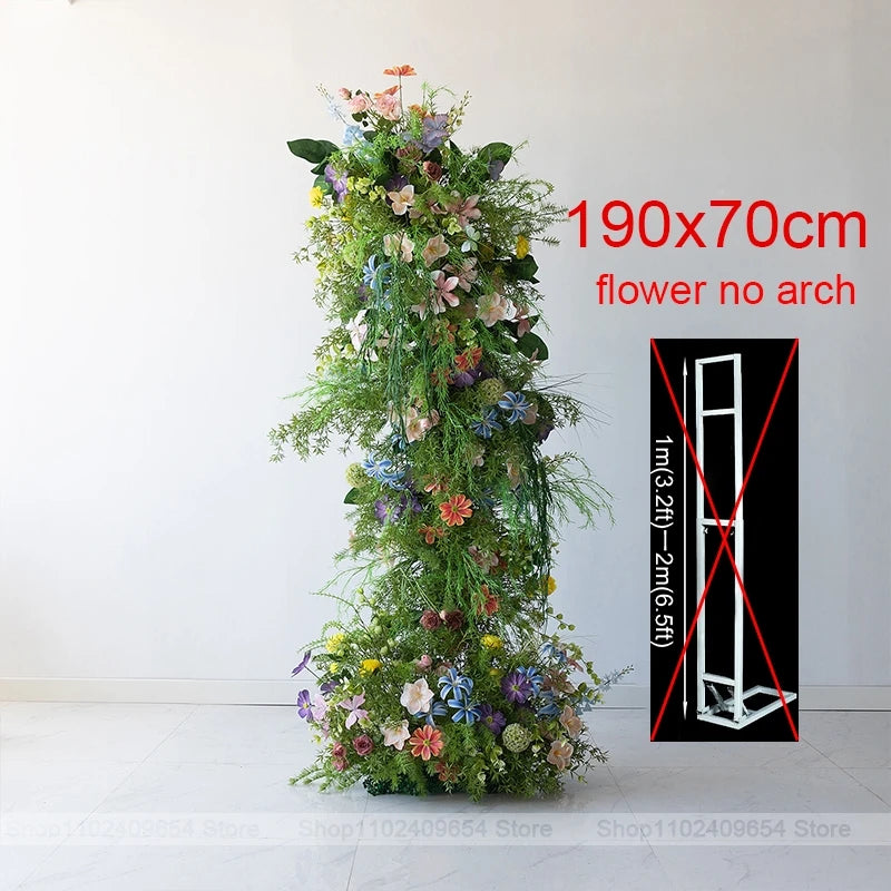 décoration murale bouquet fleurs artificielles roses blanches jaunes bleues feuilles vertes mariage fête événement