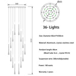 suspension lumineuse moderne or paillettes transparente élégante 18 lumières spiral led