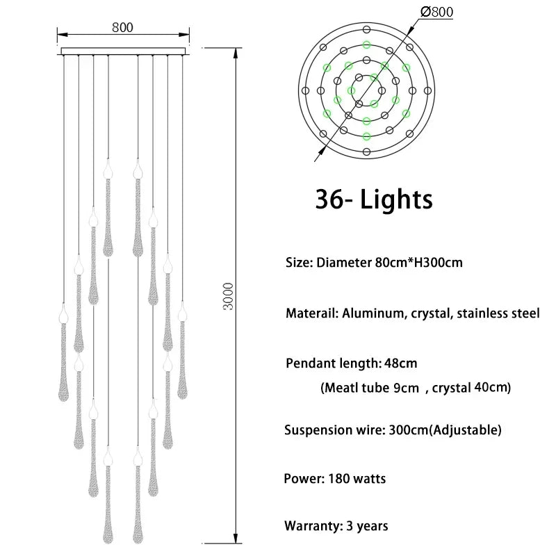 suspension lumineuse moderne or paillettes transparente élégante 18 lumières spiral led