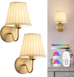 lampe murale sconce or abat jour plissé classique télécommande 15 couleurs rvb led rechargeable