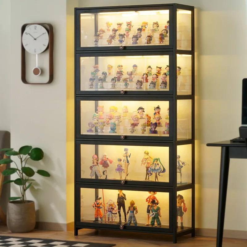 boîte rangement transparente étagère vitrée moderne anti poussière noir figurines almacenamiento
