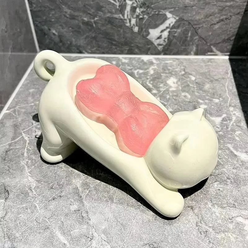support savon chat blanc moderne tache rose salle bain accessoire bain blanc opacité moderne