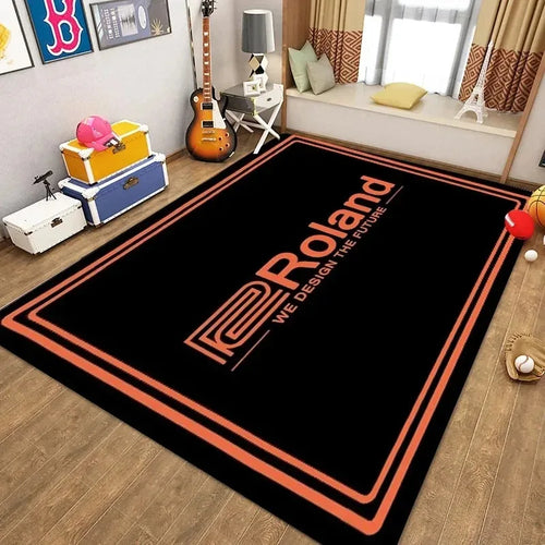 tapis sol batterie musique insonorisé noir blanc orange décoratif moderne studio