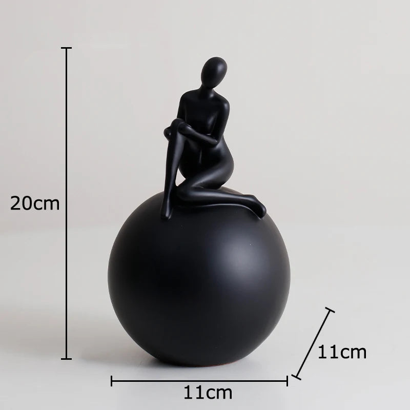 statuette moderne minimaliste noir blanche résine abstraction géométrique décoration créative esthétique