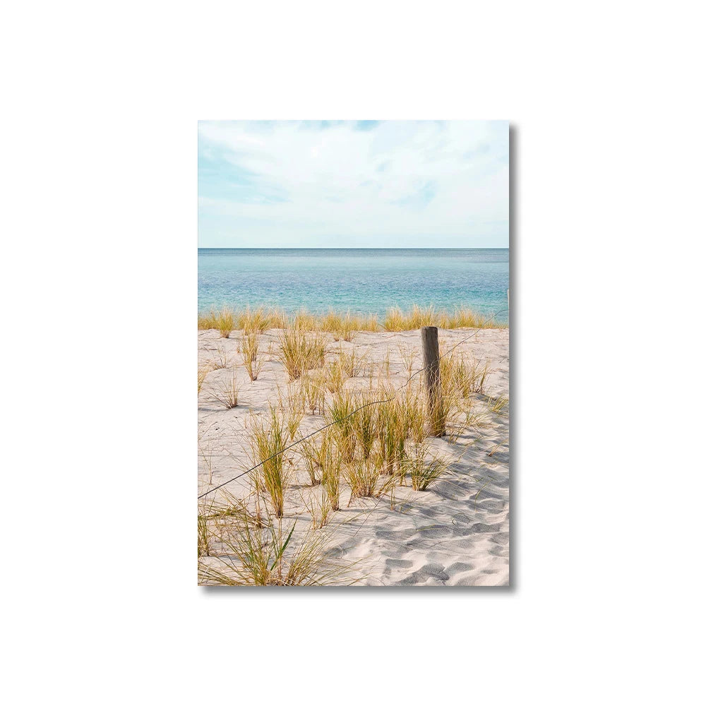 tableau toile paysage marin plage moderne décoration murale salon bleu beige blanc
