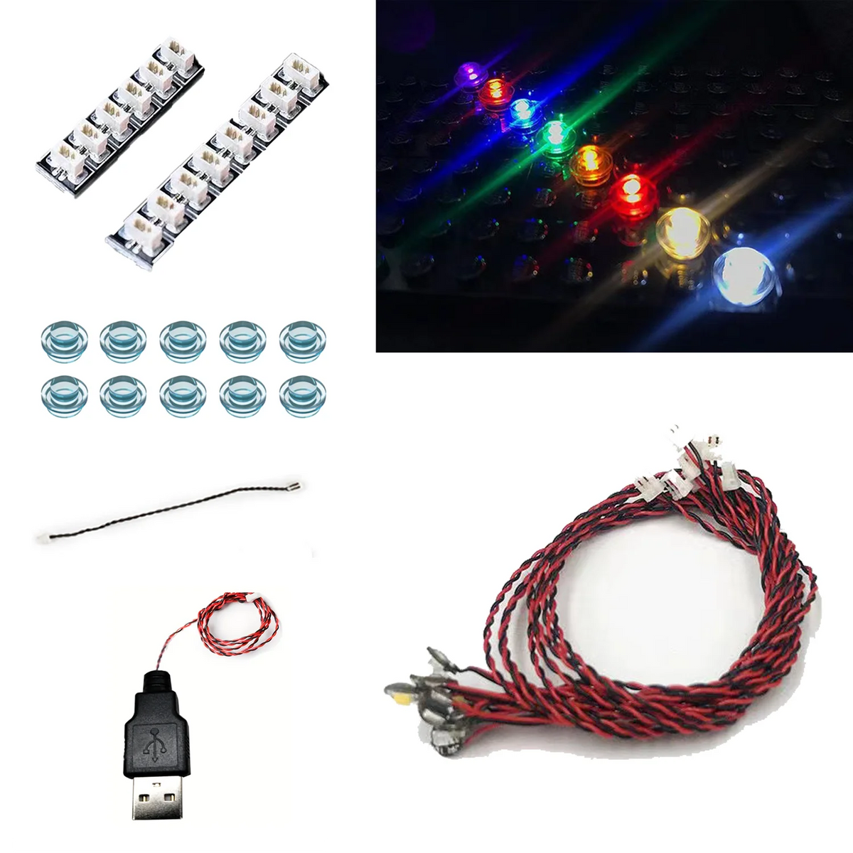 blocs construction lumineux blanc bleu vert rouge adhésif flash slow éclairage usb compatible moderne