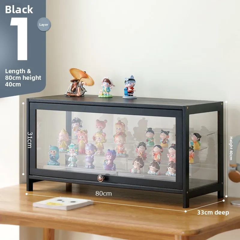 boîte rangement transparente étagère vitrée moderne anti poussière noir figurines almacenamiento