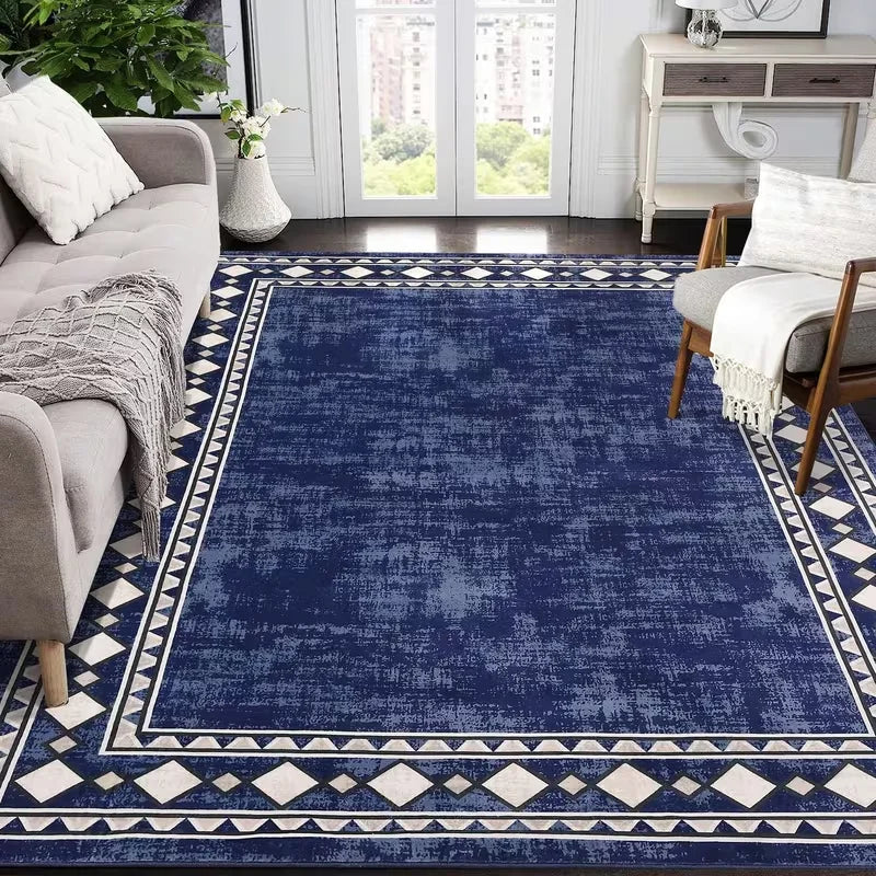 tapis bleu marine moderne géométrique polyester antidérapant extérieur pliable chambre salon résistant taches