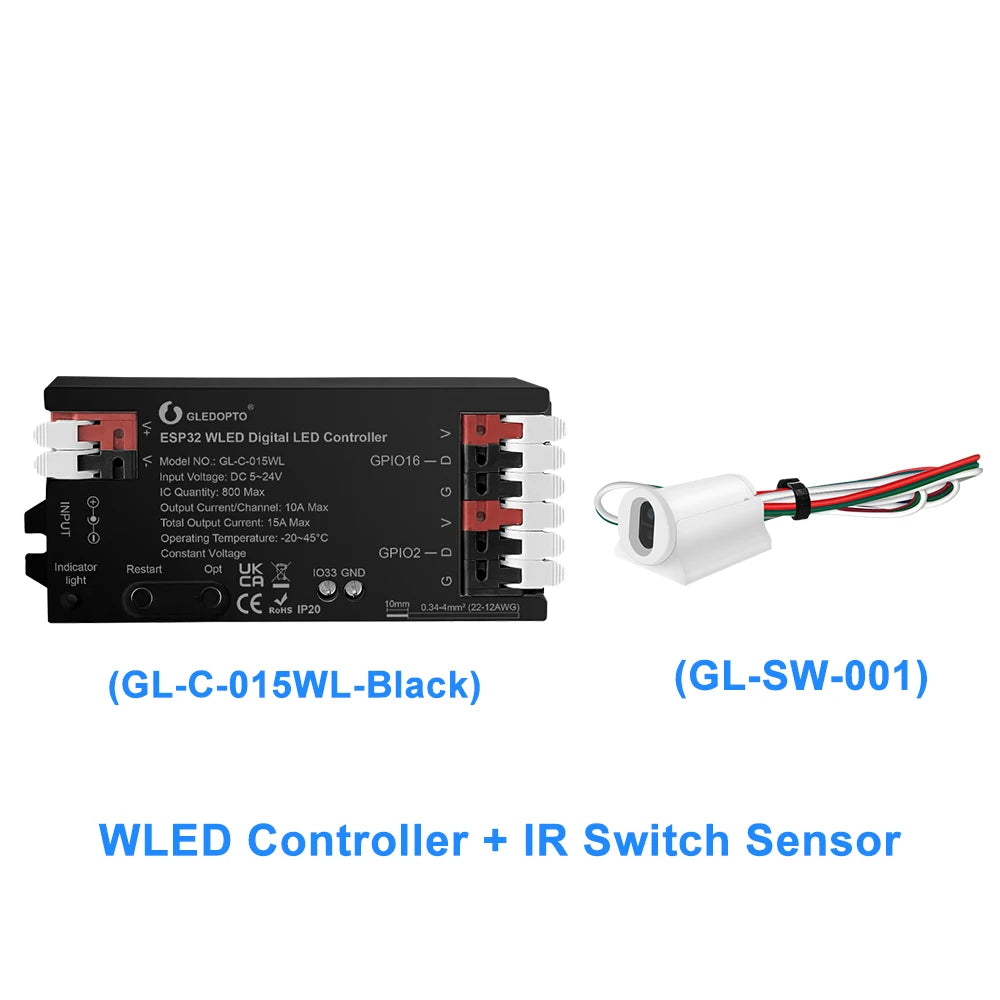 contrôleur led esp32 wled wifi rgbic digital bande lumineuse sensor interrupteur gestes blanc moderne
