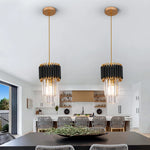 suspension lumineuse moderne noir doré cristal led rayures horizontales tubes transparents éclairage quotidien
