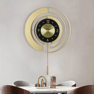 Grande horloge murale pendule doré design salon