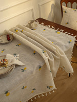 nappe table brodée citrons jaunes vertes rustique printemps été linen polyester réutilisable maison festives
