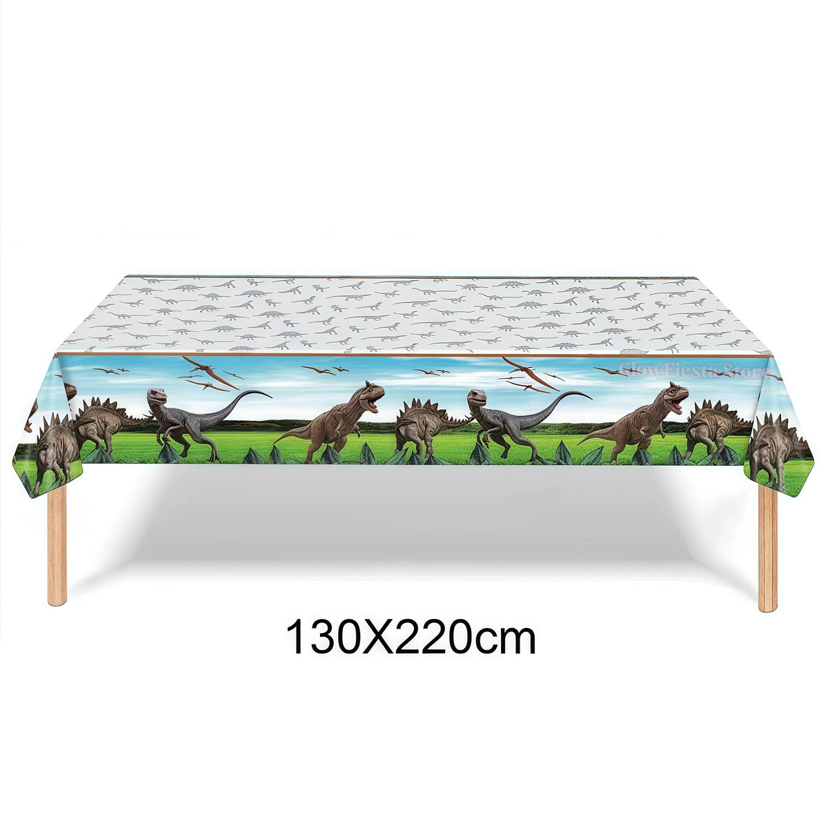 nappe plastique dinosaure motif enfant anniversaire decoration table verte marron blanc