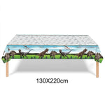 nappe plastique dinosaure motif enfant anniversaire decoration table verte marron blanc
