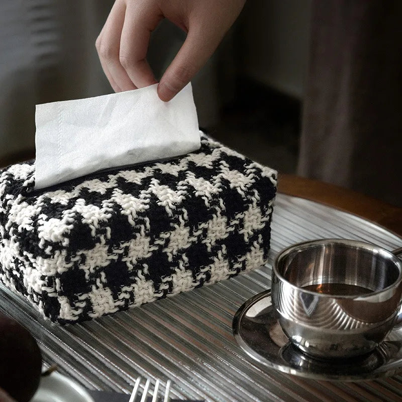boîte mouchoirs houndstooth noir blanc classique tissu amovible décoration salon thé napkins holder valentine