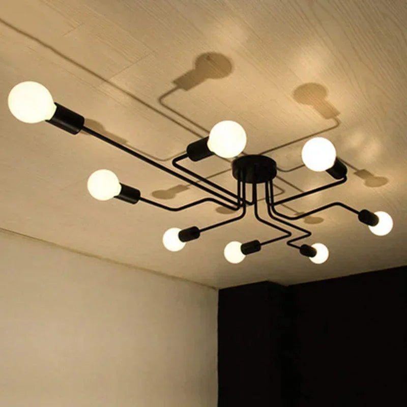 lampe suspension industrielle moderne noir ampoules blanches éclairage intérieur décoration salon loft