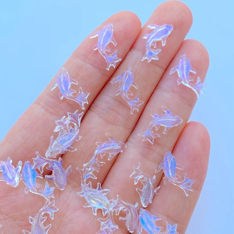 poissons résine colorés transparents violet bleu jaune rose 8x15mm figurines scrapbook nail art decoration