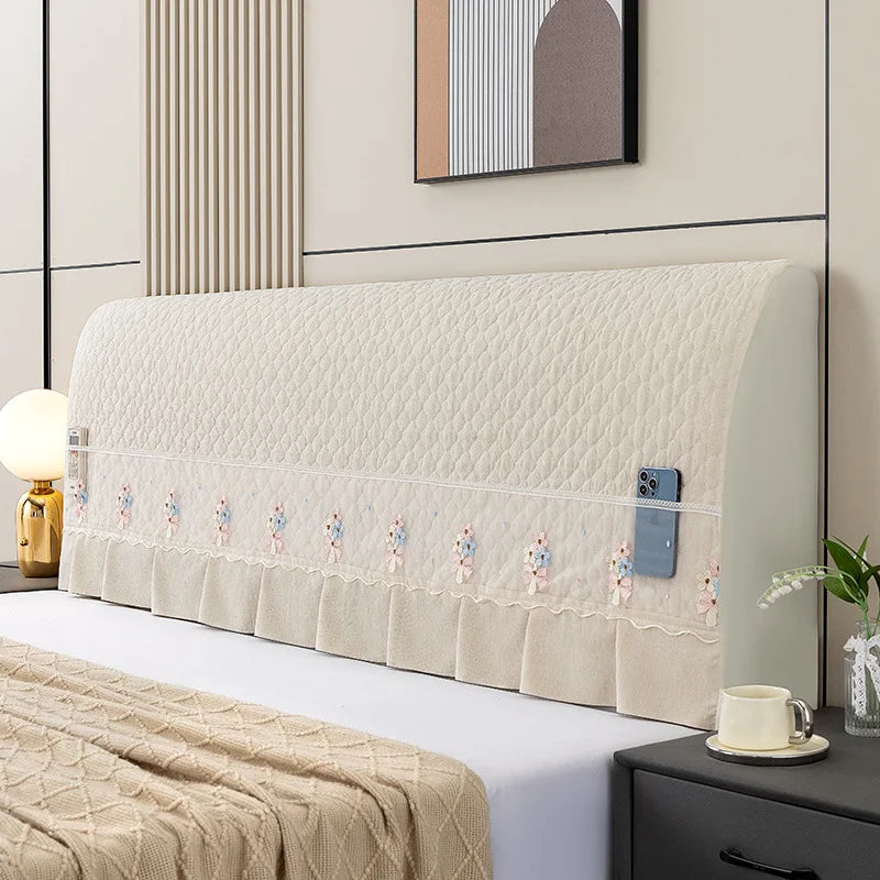 protège tête lit rose clair broderie florale moderne doux adhésif beige bleu clair